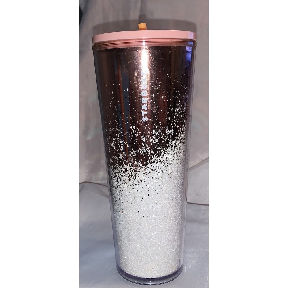 Starbucks Tumbler Holiday Cascading Mirror Glitter Rose Gold Cold Cup 24 oz...